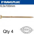 R-TS CHIPBOARD HD SCREW 6.0X100MM X4 PER BAG